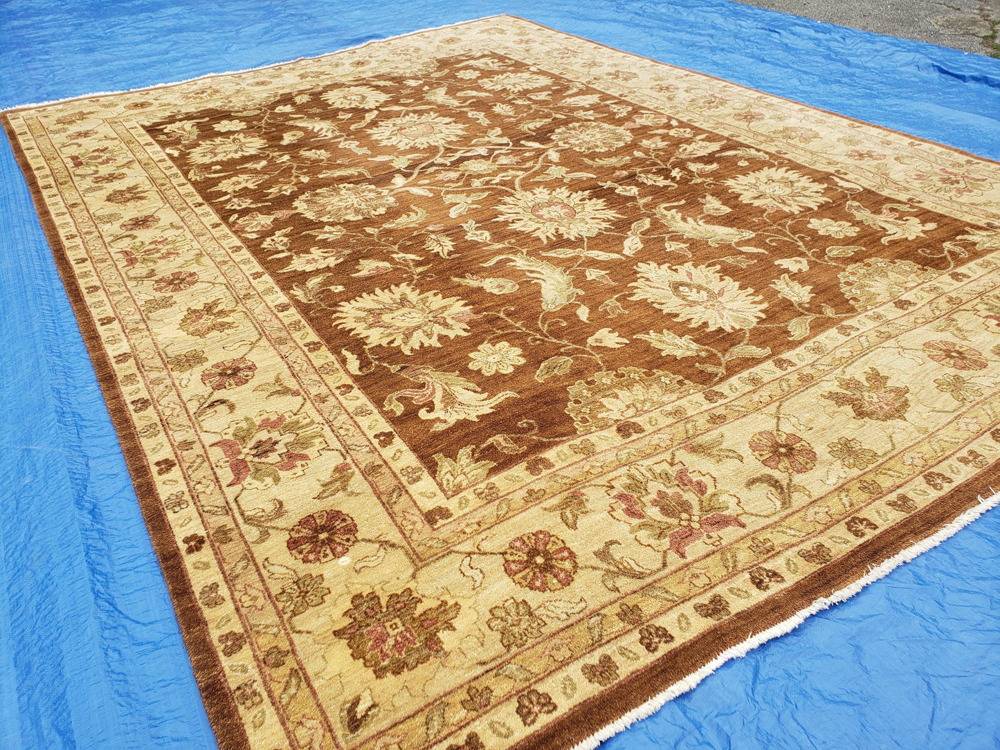 Indo Persian Rug Mahal Sultanabad Handmade Wool Area Rug 10x14 Burnt Orange Beige