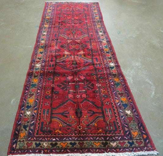 Antique Persian Hamadan Runner Handmade Wool Rug Red And Navy