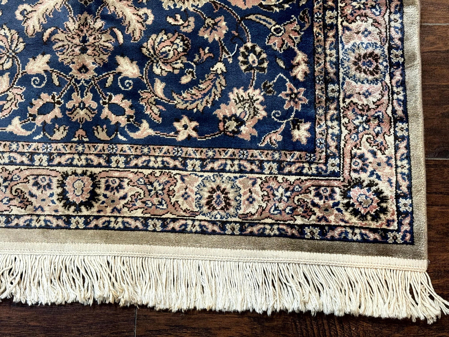 Vintage Art Silk Rug 3x4 Traditional Oriental Persian Design Navy Blue Power Loomed