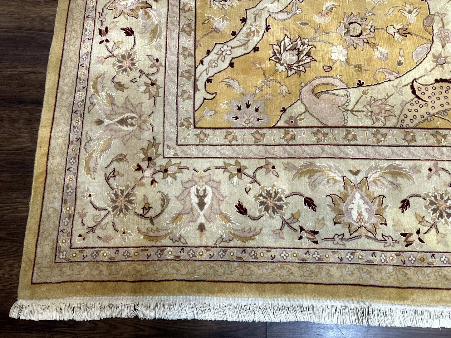 Sino Persian Rug 8x11 Handwoven Wool Silk Highlights Area Rug Gold And Light Green
