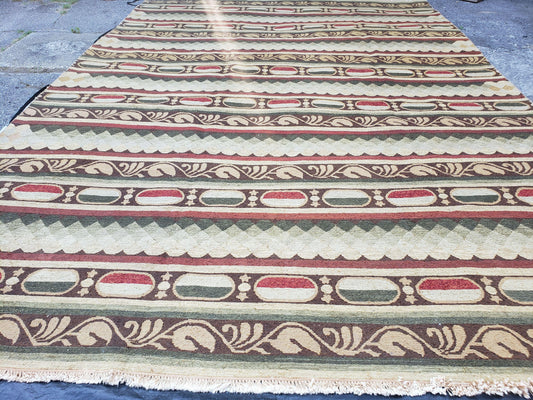 Vintage Striped Wool Rug Handmade Kilim 10x14