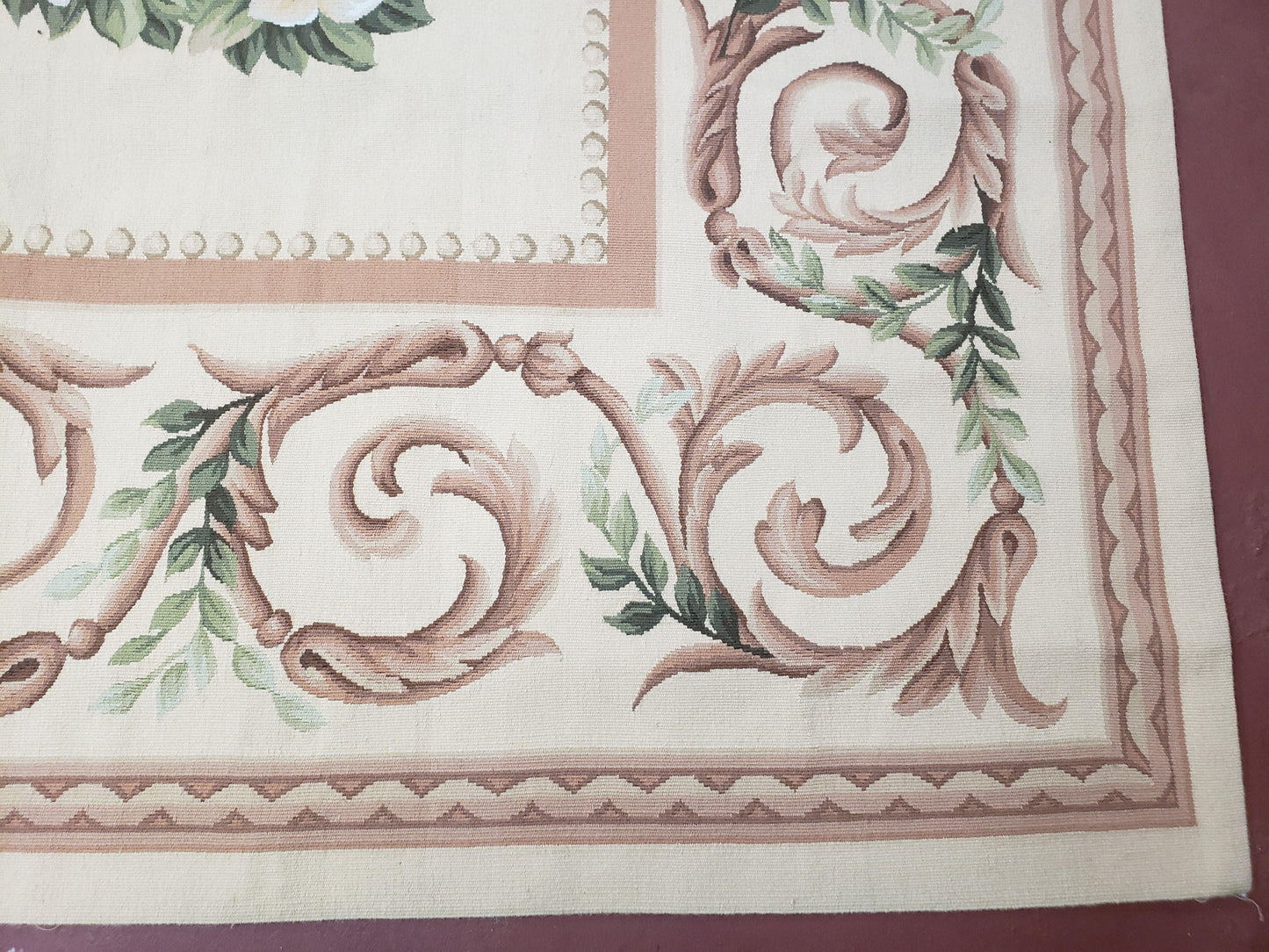 Aubusson Rug 10 X 14 Handwoven Wool Carpet Cream Ivory European Style