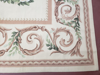 Aubusson Rug 10 X 14 Handwoven Wool Carpet Cream Ivory European Style