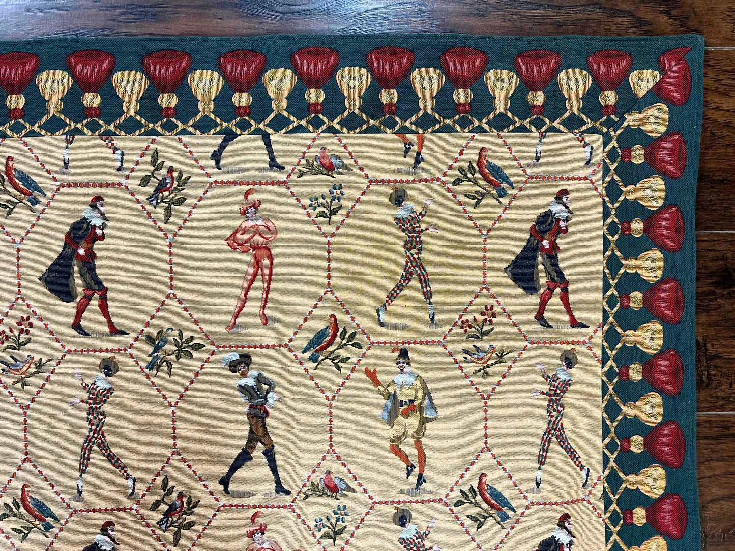 Vintage Wool Tapestry Wall Hanging 5x5 Square Court Jesters