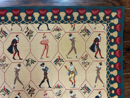 Vintage Wool Tapestry Wall Hanging 5x5 Square Court Jesters