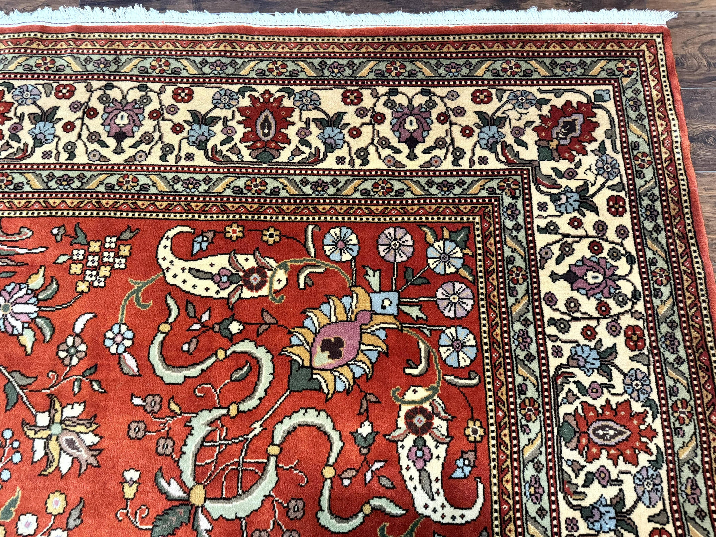 Romanian Rug Vintage Hand Knotted Wool Carpet 10x13 Floral Birds Red Cream Signed Masterweaver