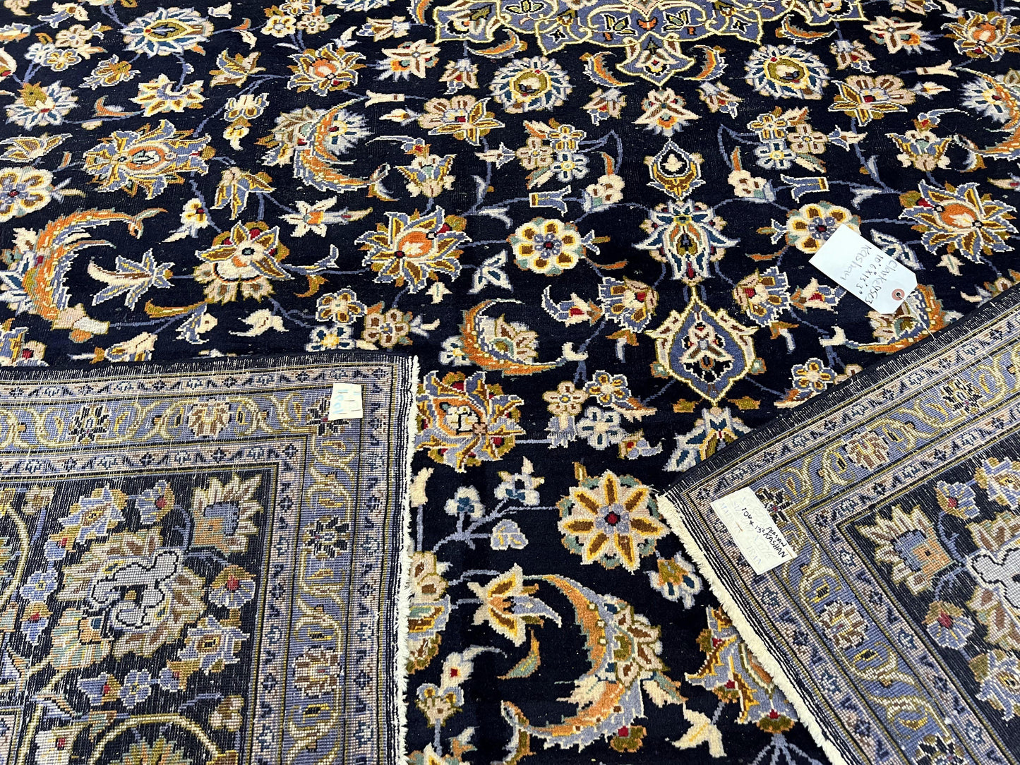 Navy Blue Persian Kashan Rug 11x13 Hand Knotted Wool Antique Carpet Signed Rabani