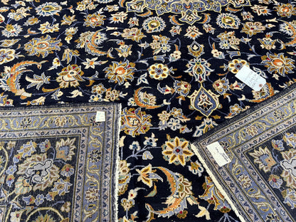 Navy Blue Persian Kashan Rug 11x13 Hand Knotted Wool Antique Carpet Signed Rabani
