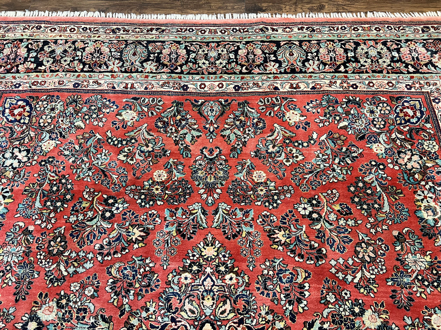 Persian Sarouk Rug Square 11x11 ft Hand Knotted Wool Floral Red Carpet Handmade Antique Rug
