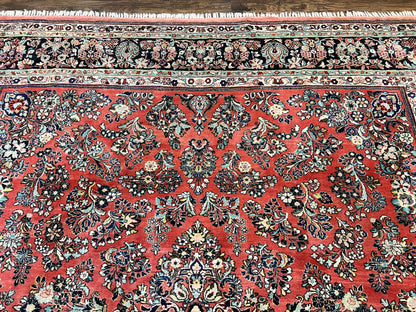 Persian Sarouk Rug Square 11x11 ft Hand Knotted Wool Floral Red Carpet Handmade Antique Rug