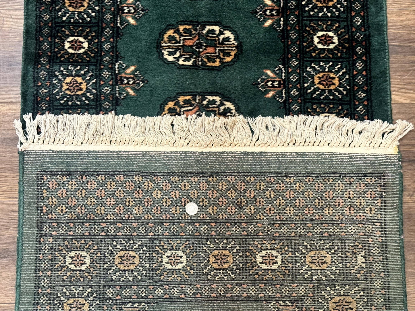 Pakistani Bokhara Runner Rug 2.5x11 Green Wool Hand Knotted Hallway Rug