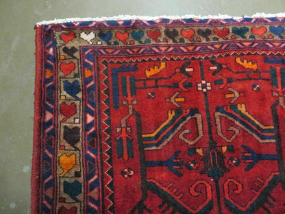 Antique Persian Hamadan Runner Handmade Wool Rug Red And Navy