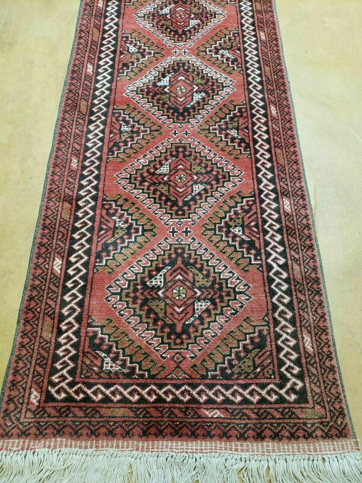 Vintage Bokhara Runner Rug Turkoman Wool Handmade From Pakistan 2 Ft 5 In By 9 Ft