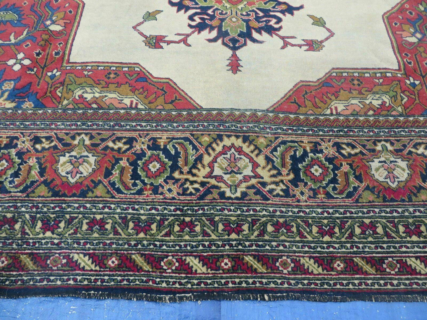Persian Tabriz Rug Hand Knotted Wool 9 Ft 7 In By 12 Ft 8 In Vintage Geometric Medallion