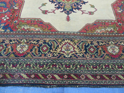 Persian Tabriz Rug Hand Knotted Wool 9 Ft 7 In By 12 Ft 8 In Vintage Geometric Medallion