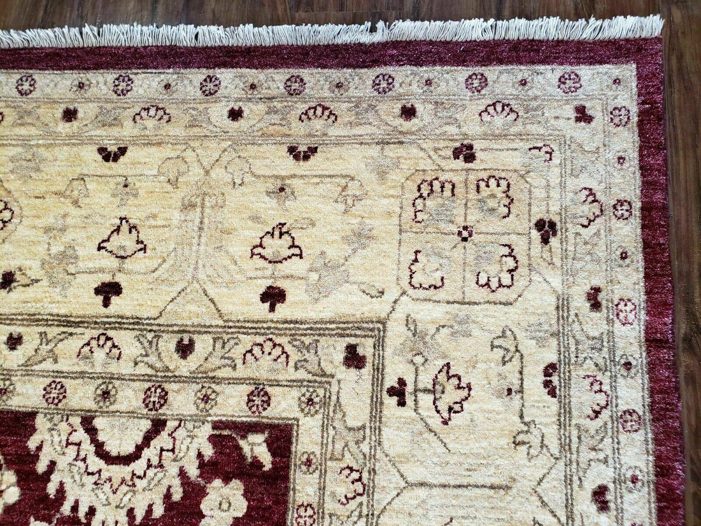 Peshawar Rug Pakistani Handmade Floral Carpet 9ft10in X 14ft1in Maroon Beige