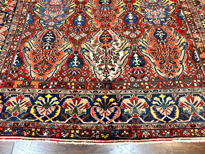 Persian Bakhtiari Rug 10x14 Hand Knotted Rare Tribal Carpet Red Blue Ivory Multicolor