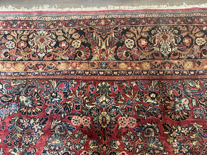 Persian Sarouk Rug 10x18 Extra Large Antique Wool Carpet Red Floral Handmade