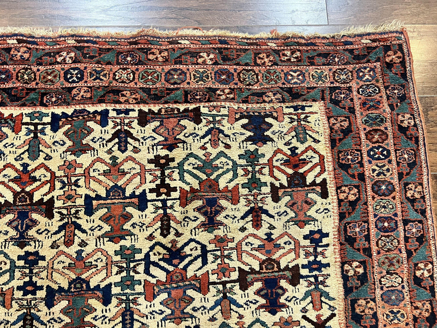 Persian Afshar Rug 5x6 Handmade Wool Tribal Carpet With Allover Repeated Motif