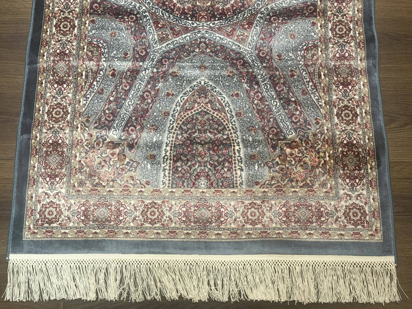 Turkish Silk Runner Rug 2.6 x 13 Blue Dome Design Bamboo Silk New