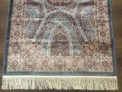 Turkish Silk Runner Rug 2.6 x 13 Blue Dome Design Bamboo Silk New