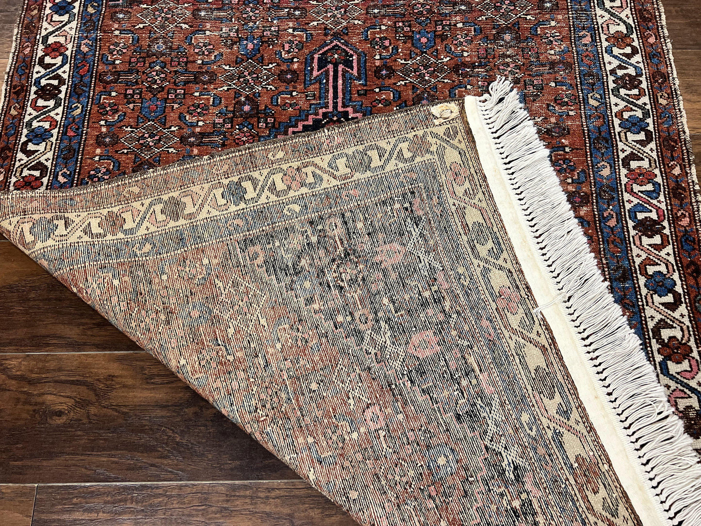 Red Persian Hamadan Rug 4x6 Hand Knotted Wool Geometric Medallion Rug