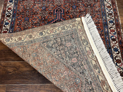 Red Persian Hamadan Rug 4x6 Hand Knotted Wool Geometric Medallion Rug