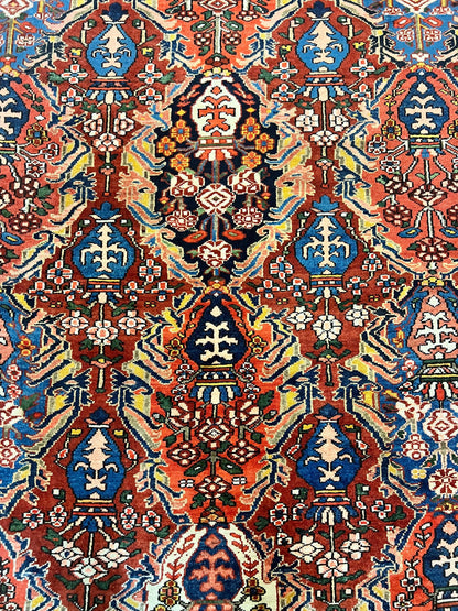 Persian Bakhtiari Rug 10x14 Hand Knotted Rare Tribal Carpet Red Blue Ivory Multicolor