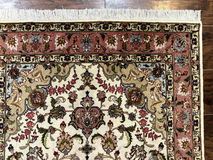 Fine Persian Tabriz Rug 3x5 Hand Knotted Wool Floral Medallion Ivory Salmon 340 KPSI
