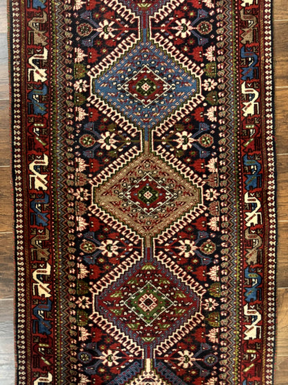 Persian Tribal Runner Rug Hand Knotted Wool Navy Blue Hallway Carpet Antique Shiraz Design