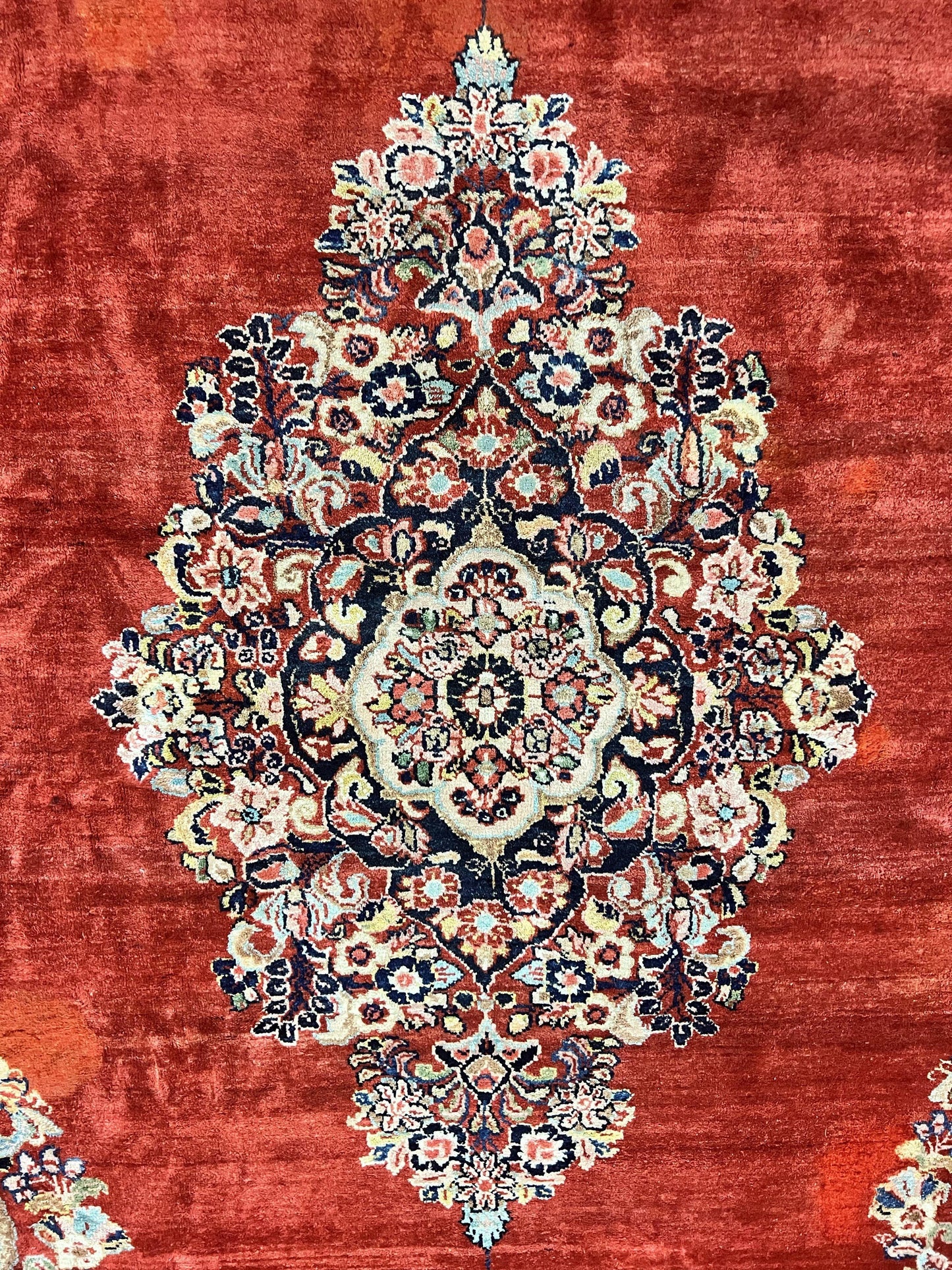 Persian Sarouk Rug 11x14 Handmade Wool Floral Red And Blue Semi Antique