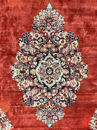 Persian Sarouk Rug 11x14 Handmade Wool Floral Red And Blue Semi Antique