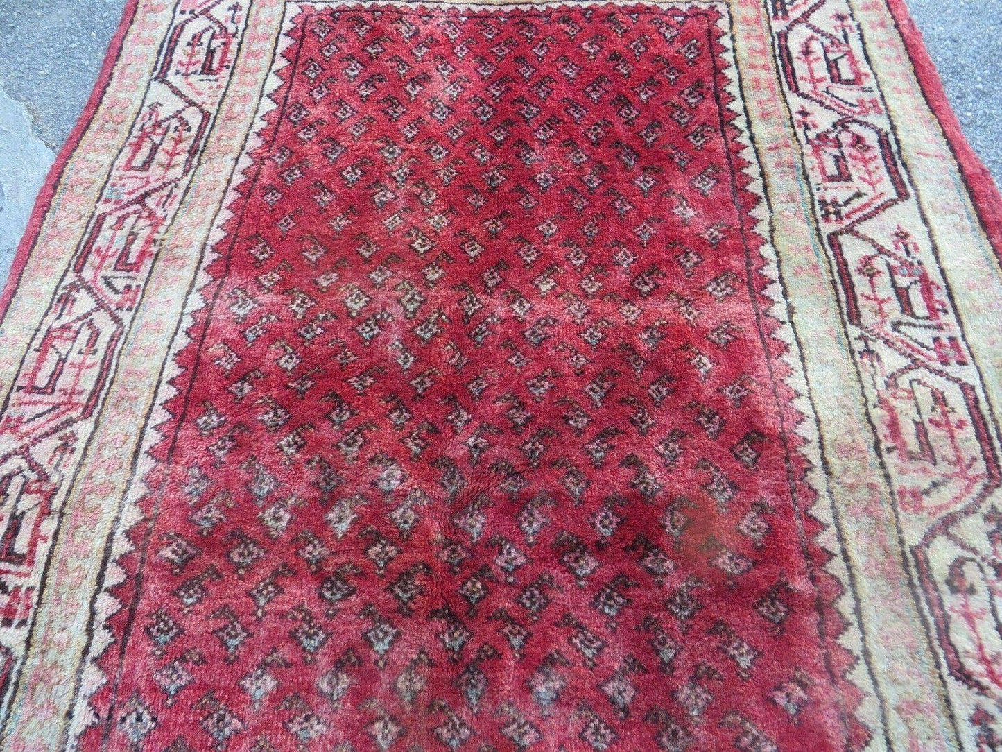 Antique Handmade Wool Runner Rug India Paisley Vintage Design 3 Foot 7 Inch by 10 Foot