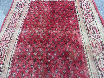 Antique Handmade Wool Runner Rug India Paisley Vintage Design 3 Foot 7 Inch by 10 Foot