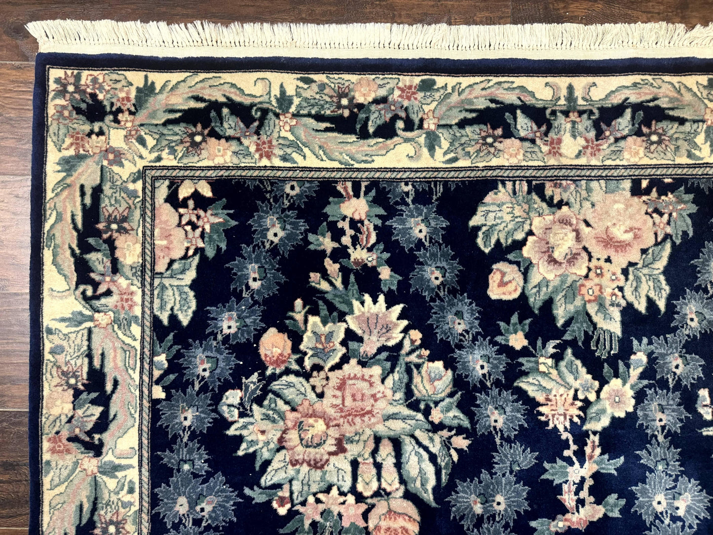 Sino Persian Rug 6x9 Navy Blue Floral Handwoven Wool Area Rug Vintage