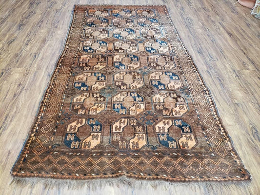 Antique Afghan Tribal Area Rug Hand Knotted Wool On Wool 4x7 Vintage Carpet