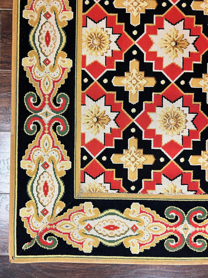 Vintage Runner Rug Long Hallway Wool Panel Design Red Black Ivory Tan European Style