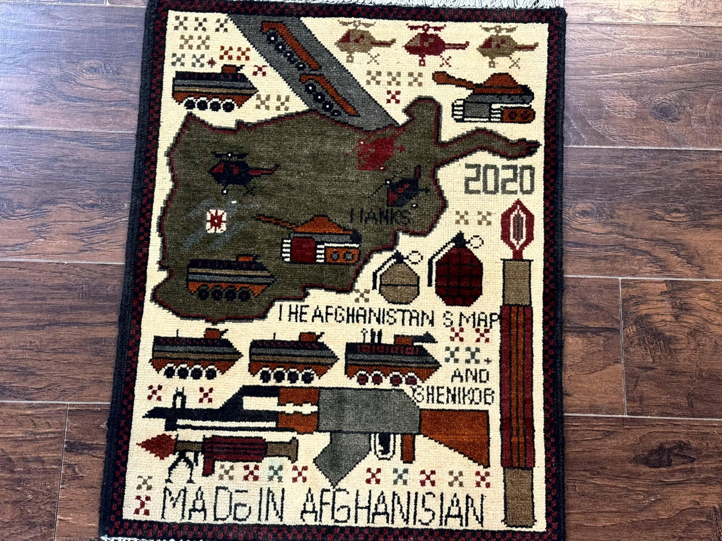 Afghan War Rug Tanks And Helicopters Hand Knotted Wool Area Rug Modern Decor