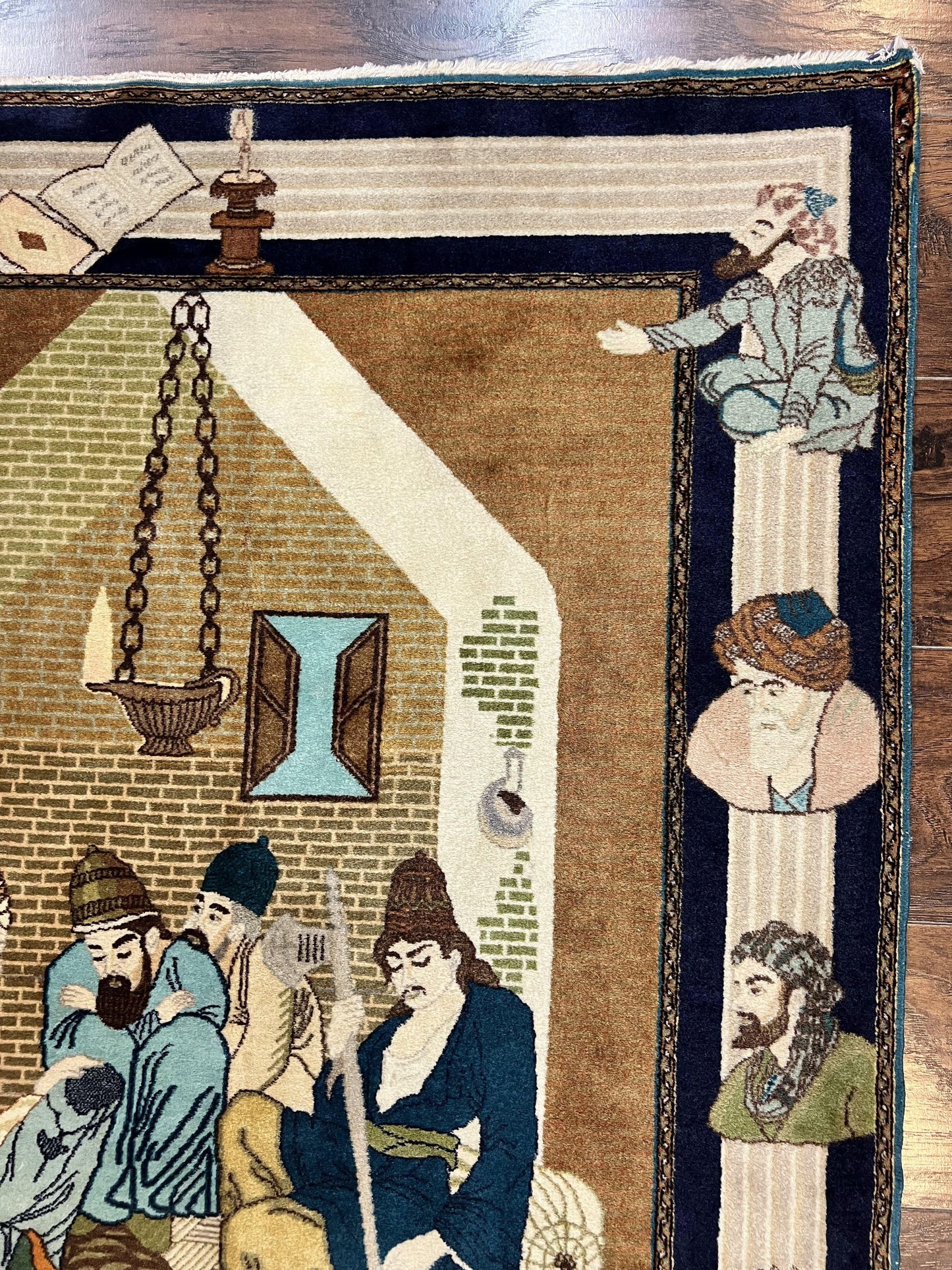 Persian Tabriz Pictorial Rug 3x5 Hand Knotted Wool Wall Hanging Vintage Semi Antique