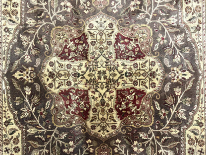 Indo Persian Rug 6x9 Handmade Wool Vintage Floral Cross Pattern