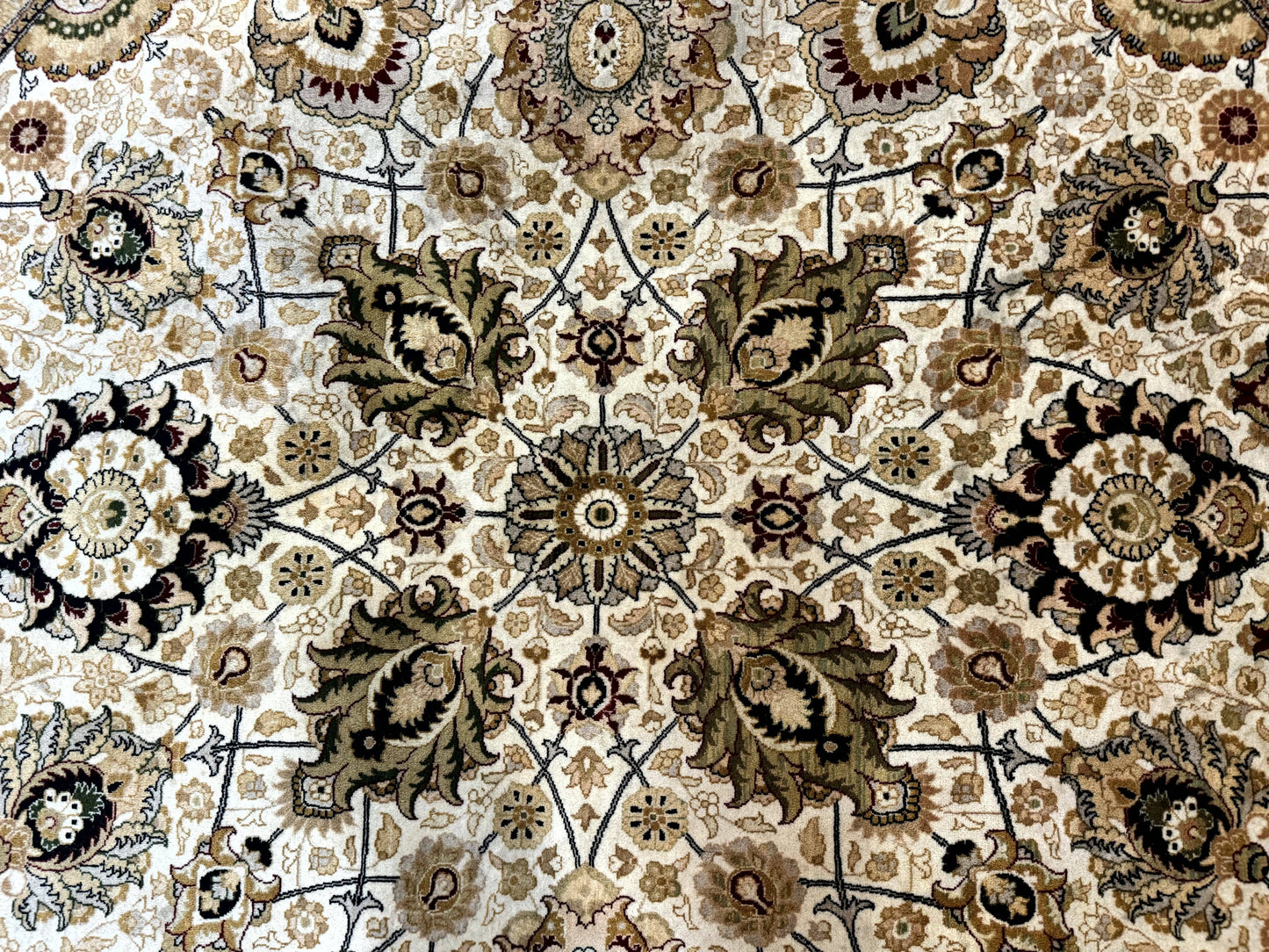 Round Persian Wool Rug 8x8 Handmade Vintage Carpet Beige Dark Red KPSI 270