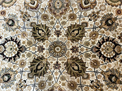 Round Persian Wool Rug 8x8 Handmade Vintage Carpet Beige Dark Red KPSI 270