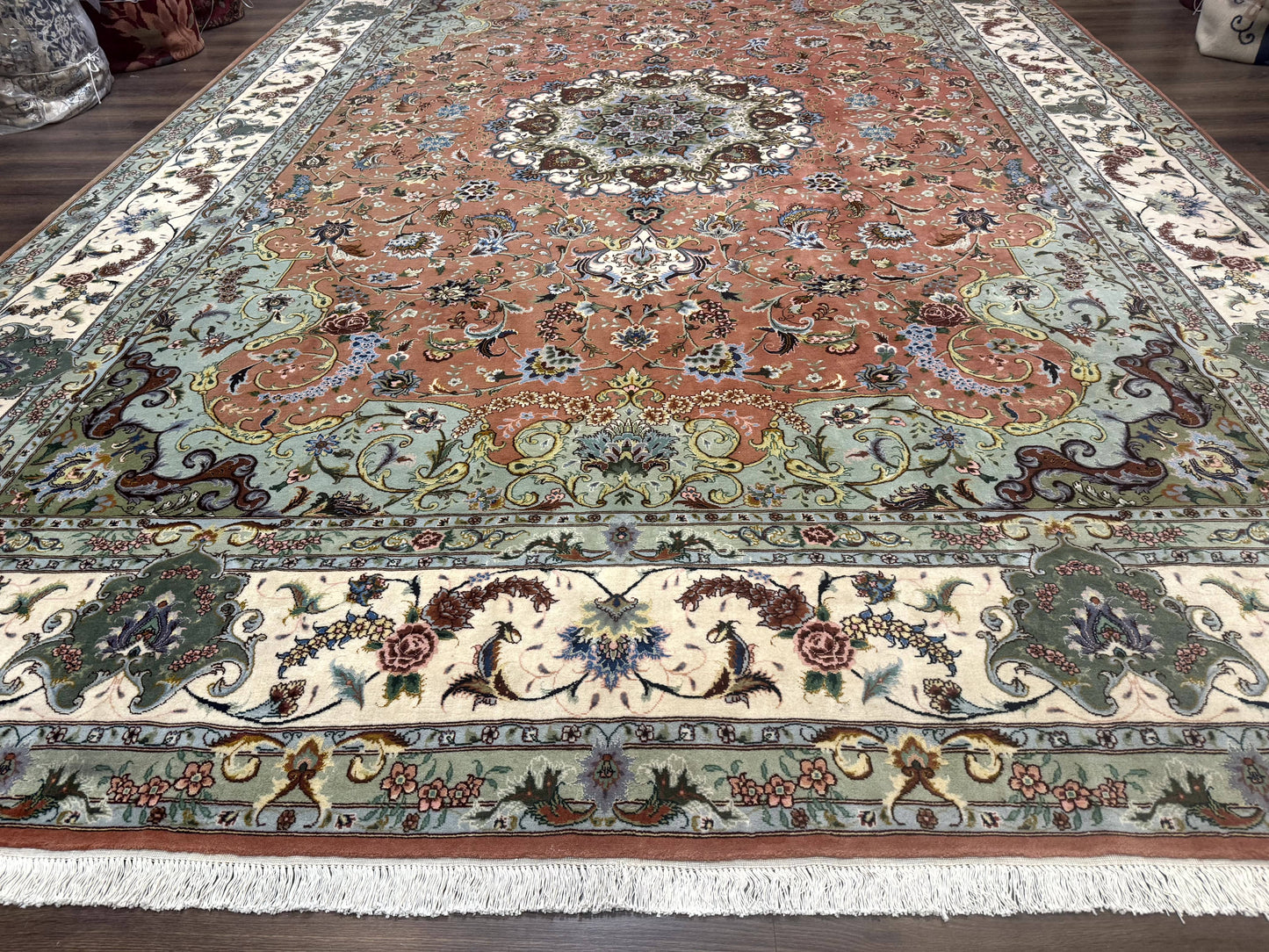 Persian Tabriz Rug Palace Size 12x17 Medallion Carpet Fine 250 KPSI Stunning