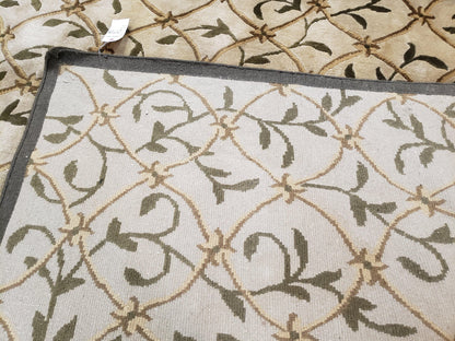 Vintage Tibetan Area Rug 9x12 Hand Knotted Wool Nepali Beige Soft Pile For Living Room