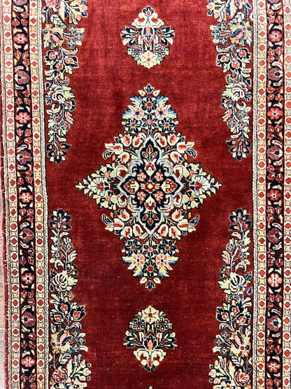 Persian Sarouk Runner Rug Handmade Wool Two Point Seven By Six Red Vintage Semi Antique