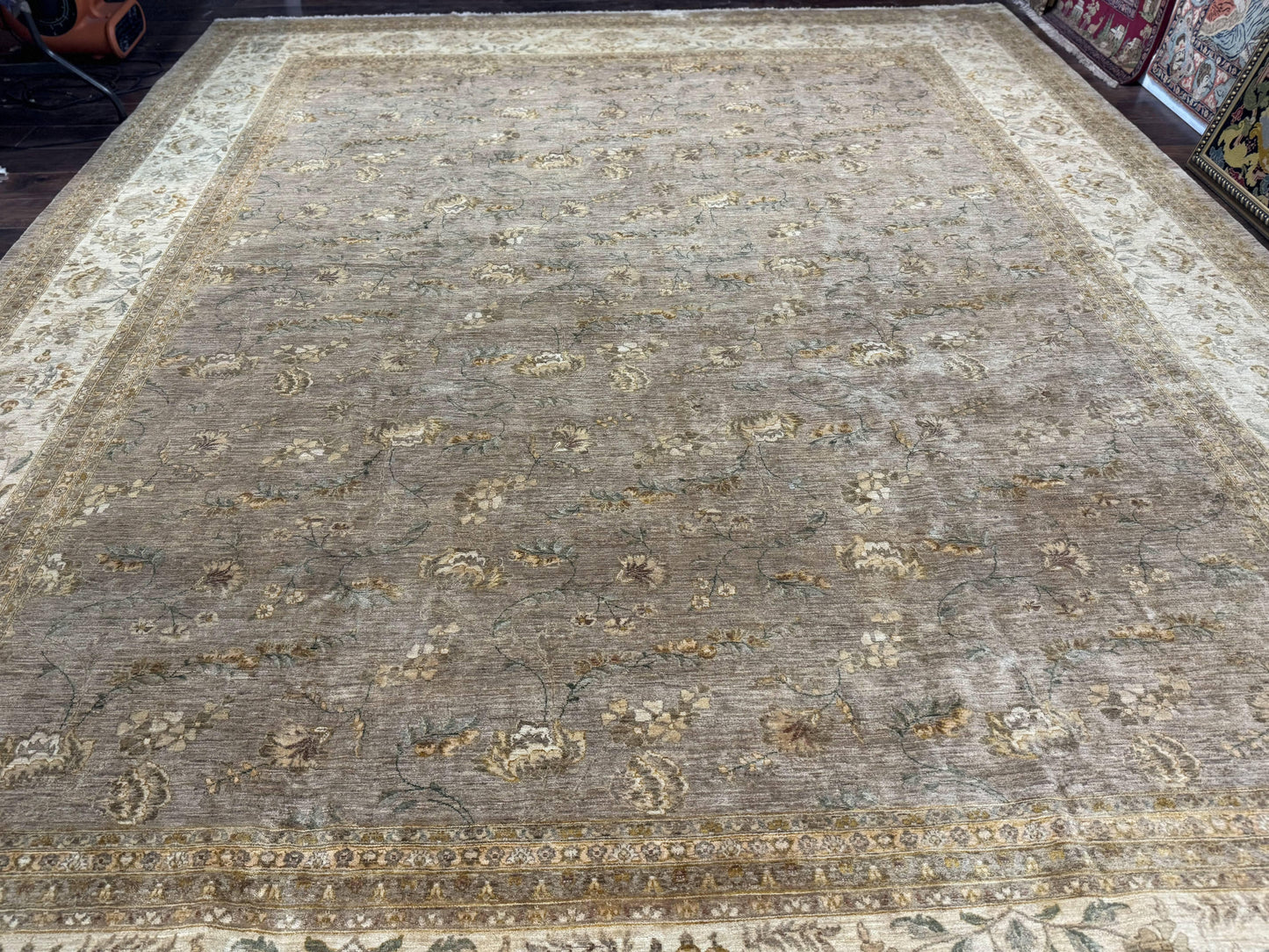 Handmade Wool Persian Rug 11x18 Hand Knotted Large Area Rug Floral Gray Taupe