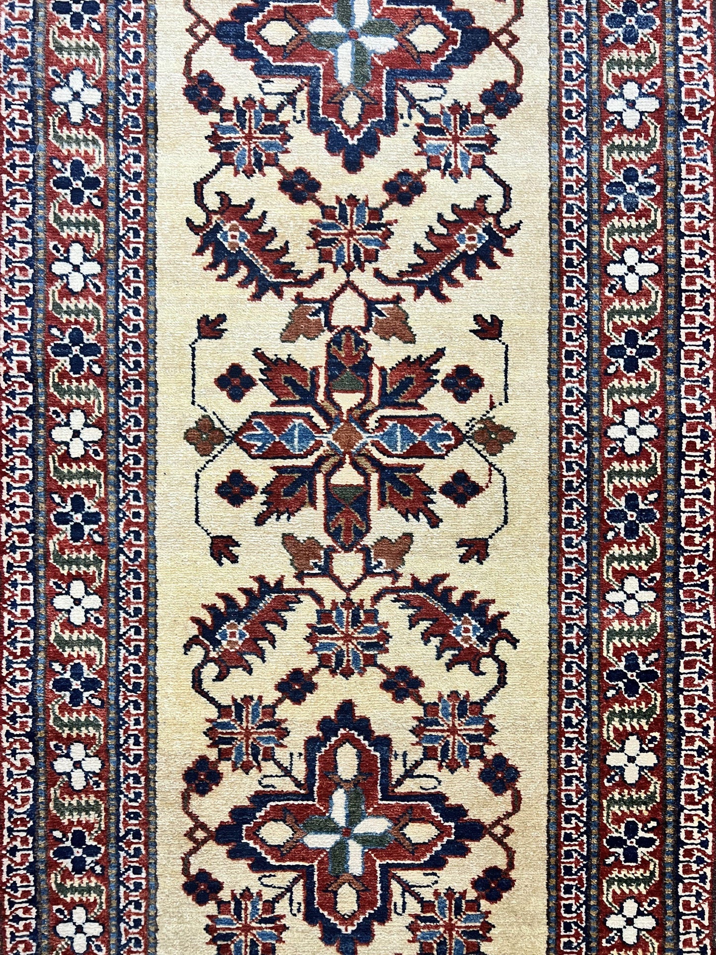 Afghan Heriz Runner Rug Vintage Hand Knotted Wool Cream Hallway Carpet 12ft