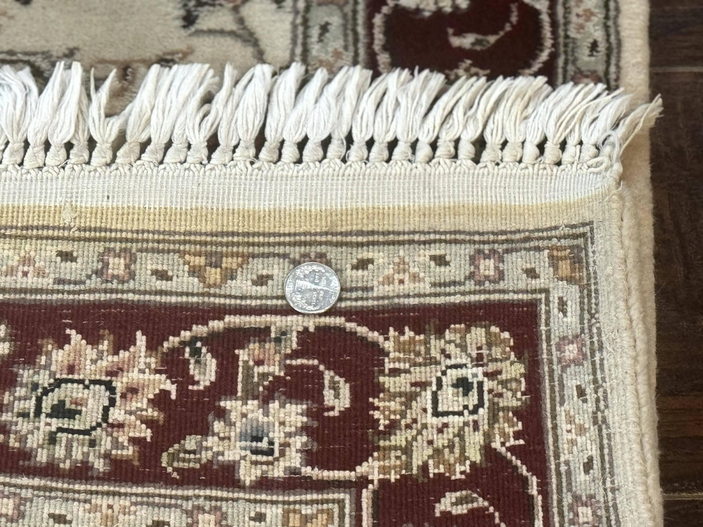 Persian Runner Rug 2.8 x 8 Handmade Vintage Wool and Silk Highlights Beige Maroon