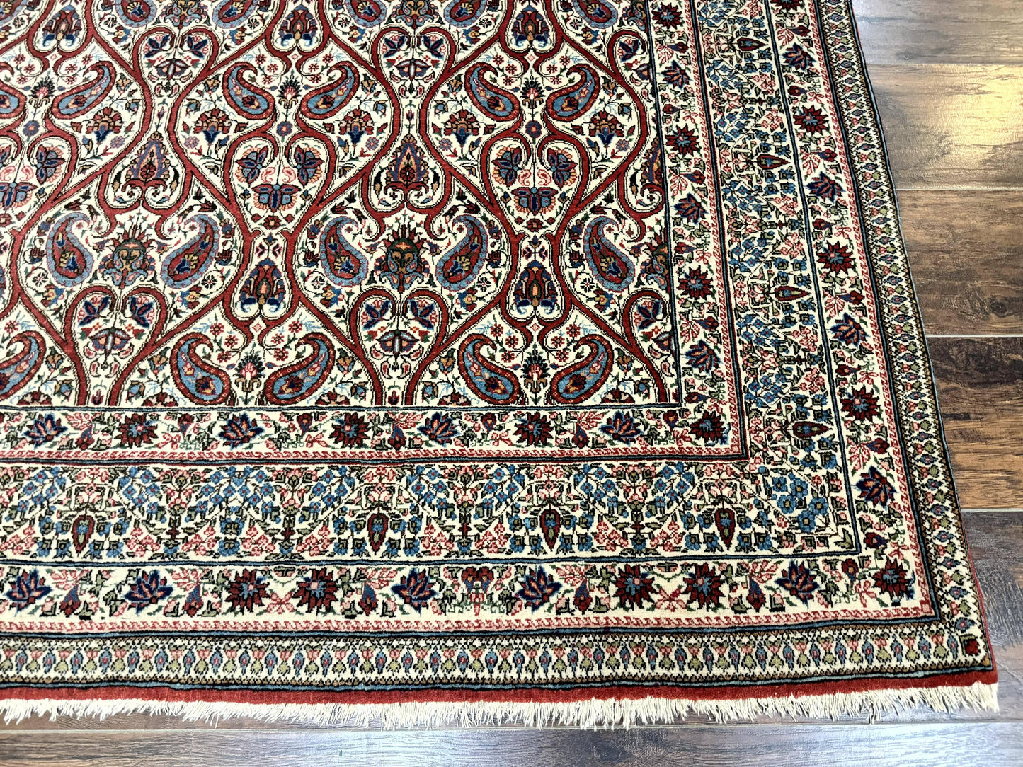 Persian Qum Rug 5x7 Handmade Wool Carpet With Repeated Paisley Boteh Design
