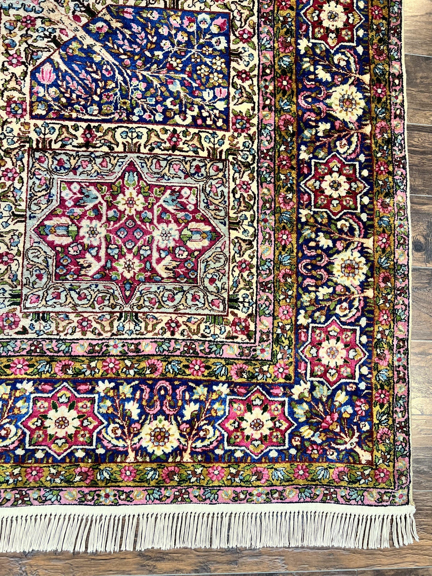 Persian Kirman Lavar Rug 8x9 Handmade Wool Carpet With Antique Floral Garden Panel Design